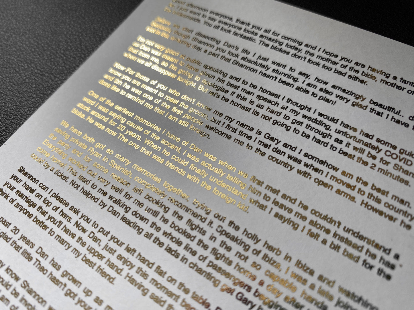 A4 Foil Wedding Speech Print