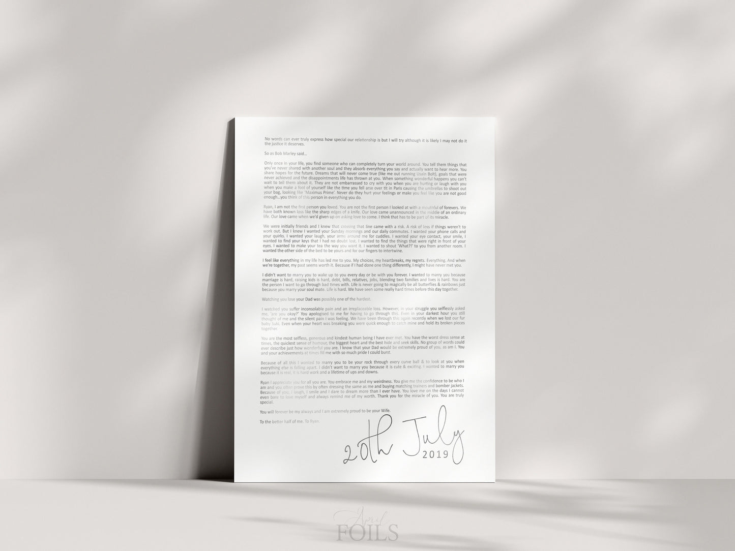A4 Foil Wedding Speech Print
