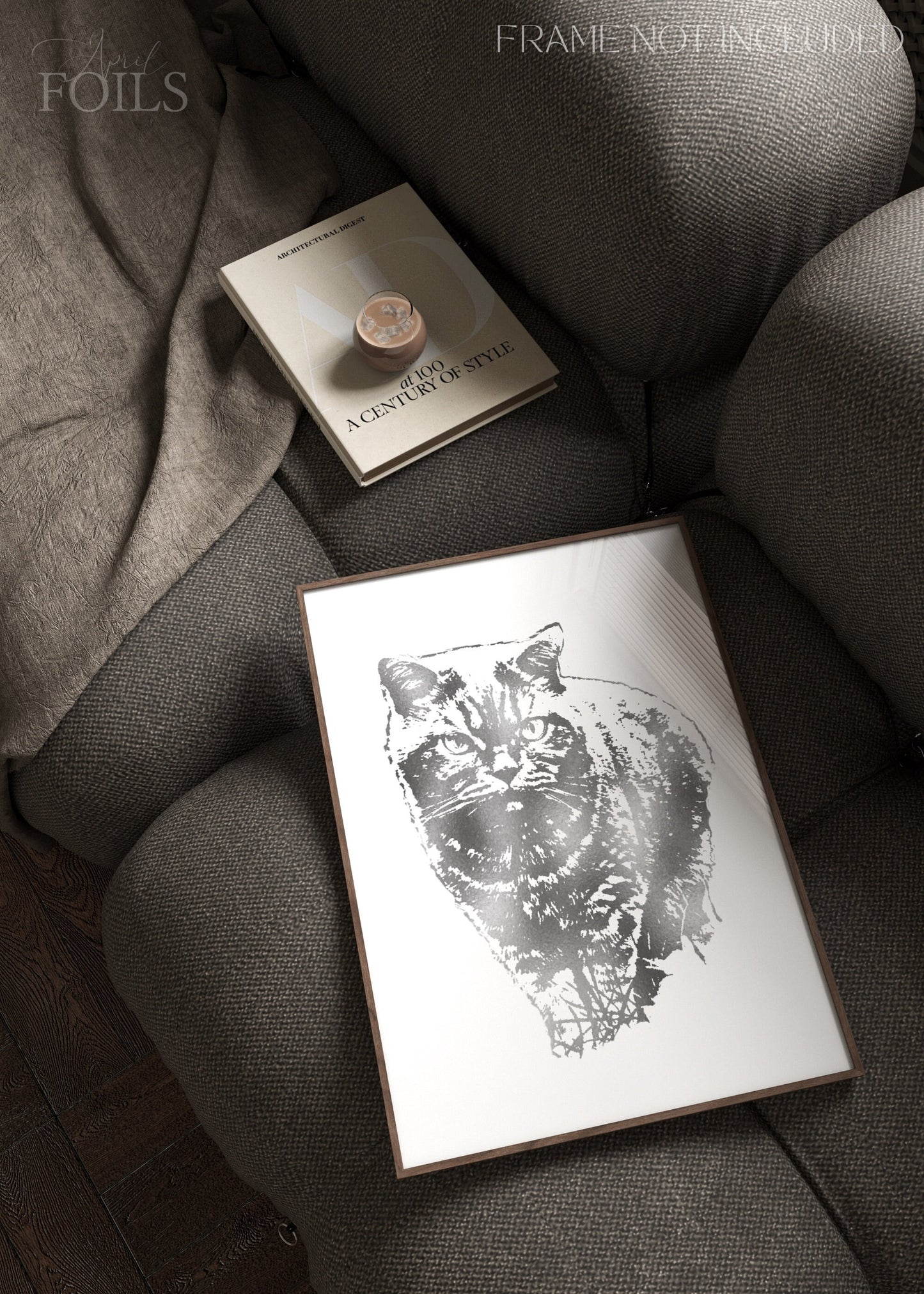 Decorative print of pet cat on a sofa
