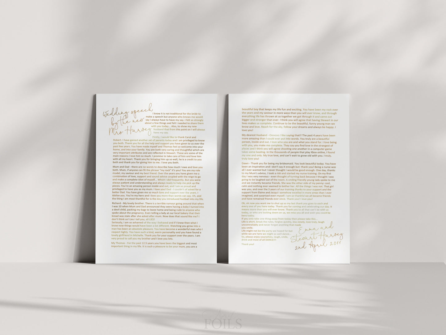 A4 Foil Wedding Speech Print